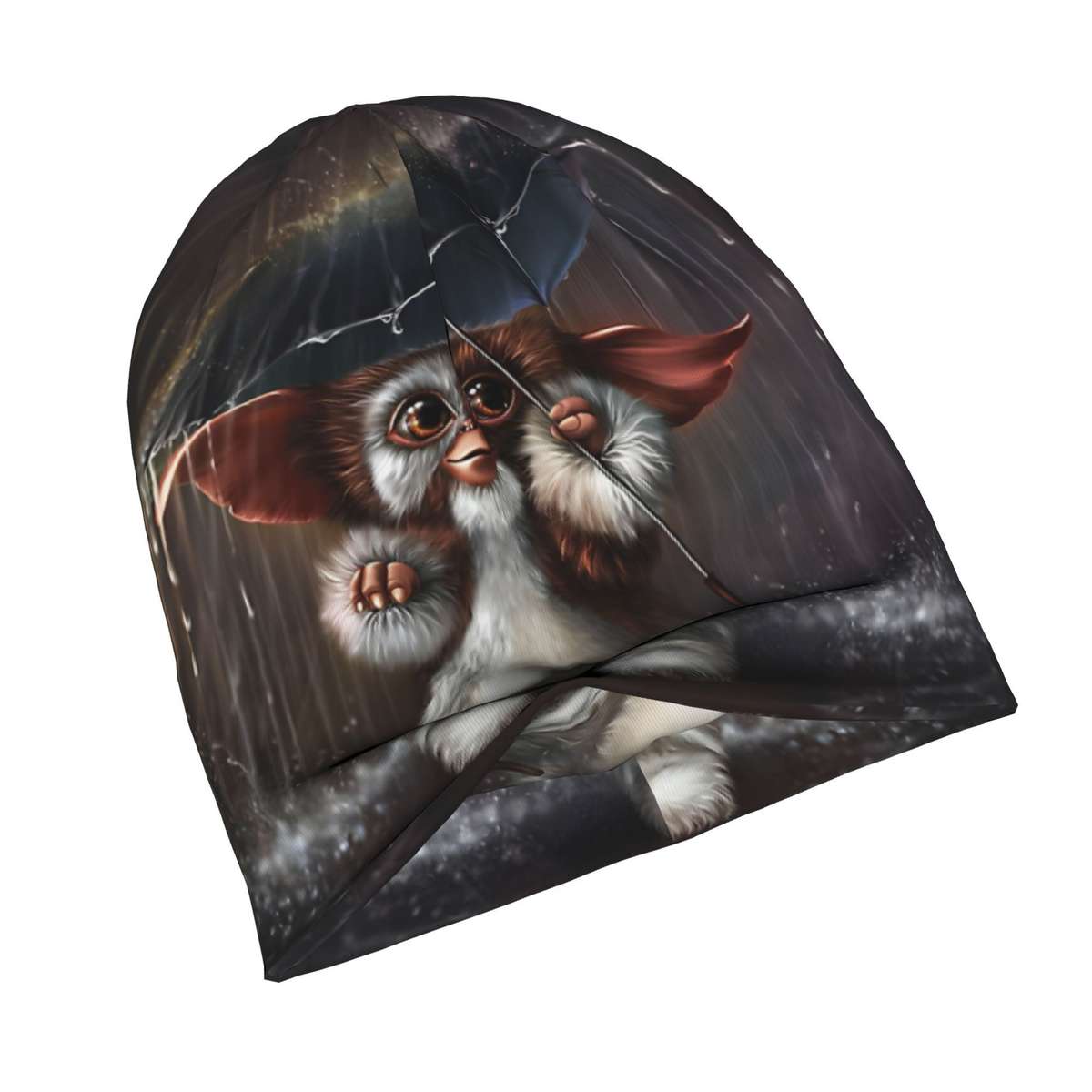 Whimsical Gizmo-Themed Skull Cap Cozy Knit Beanie With Cute Umbrella Rain Design Soft Pol
