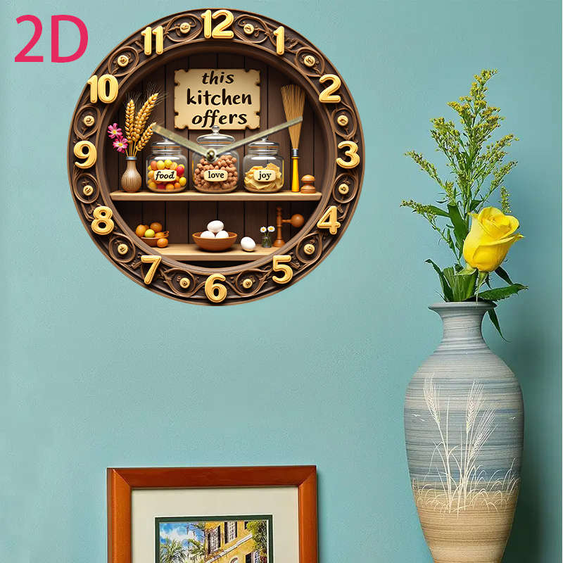 This Kitchen Offers Food Love Joy. 8-Inch 2D Flat Silent Wall Clock Acrylic Quartz Desi