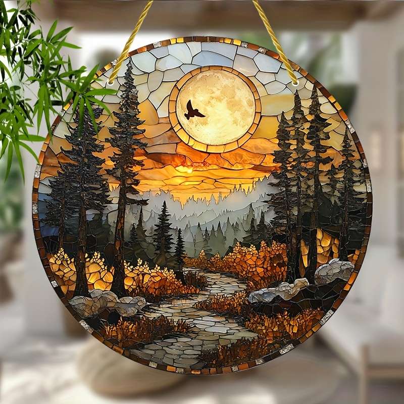 1pc 2D Flat  3-Inch Bohemian Sunset Landscape Light Catcher Acrylic Window Hanging Decoration wit