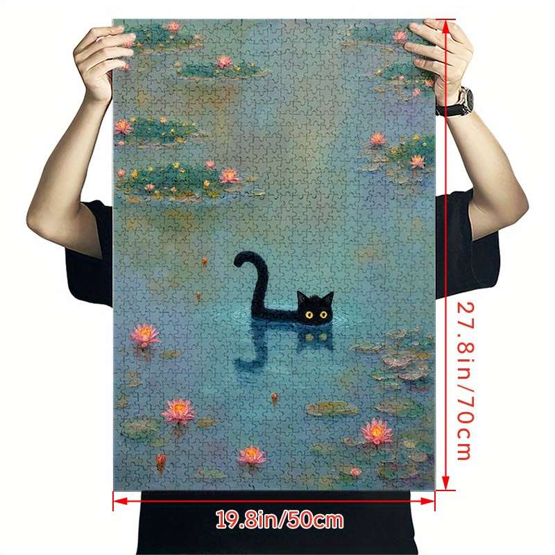 1000pcs Black Cat Pond Jigsaw Puzzle Scratch Water Resistant Advanced DIY Brain