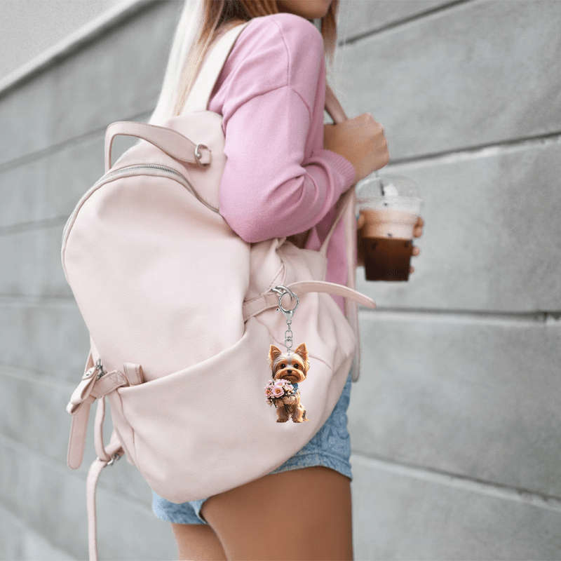 2D Flat Yorkshire Terrier Dog Acrylic Keychains