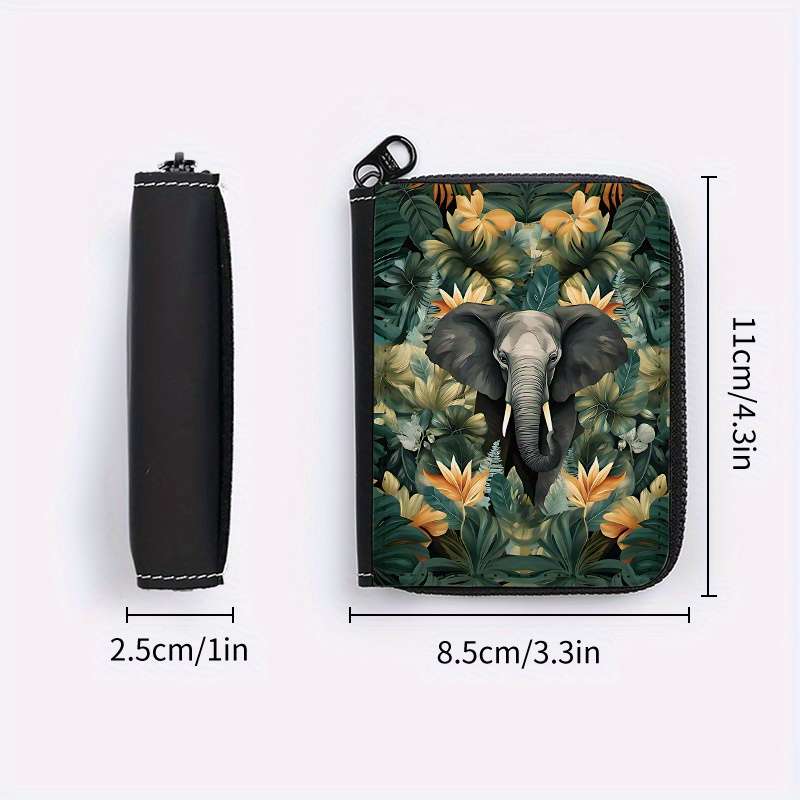 Jungle Elephant Print Clutch Bag Casual Zipper Card Holder