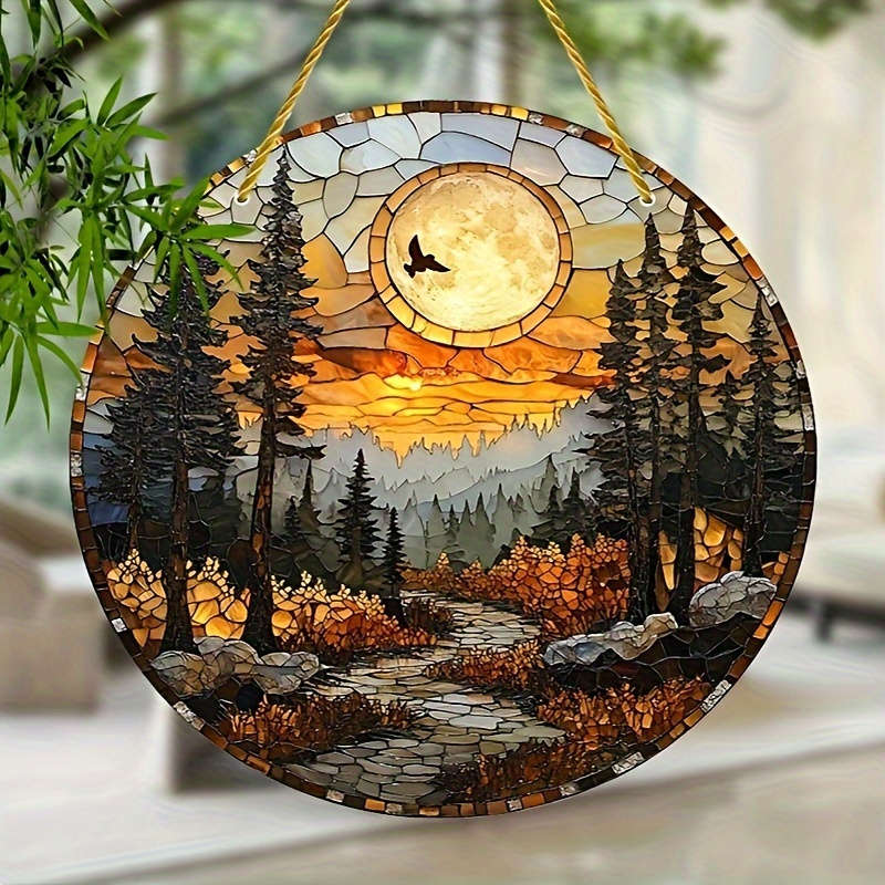 1pc 2D Flat  3-Inch Bohemian Sunset Landscape Light Catcher Acrylic Window Hanging Decoration wit