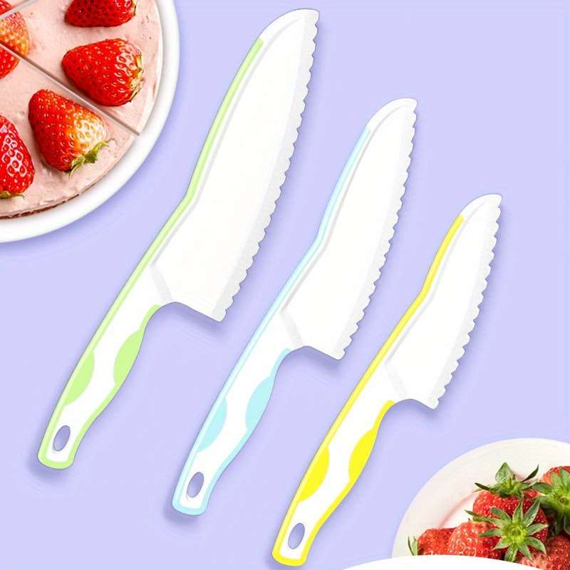 3pcs ABS Plastic Fruit Knife Set Serrated Bread Toast Knife Cake Cutting Knife Beginner Safe