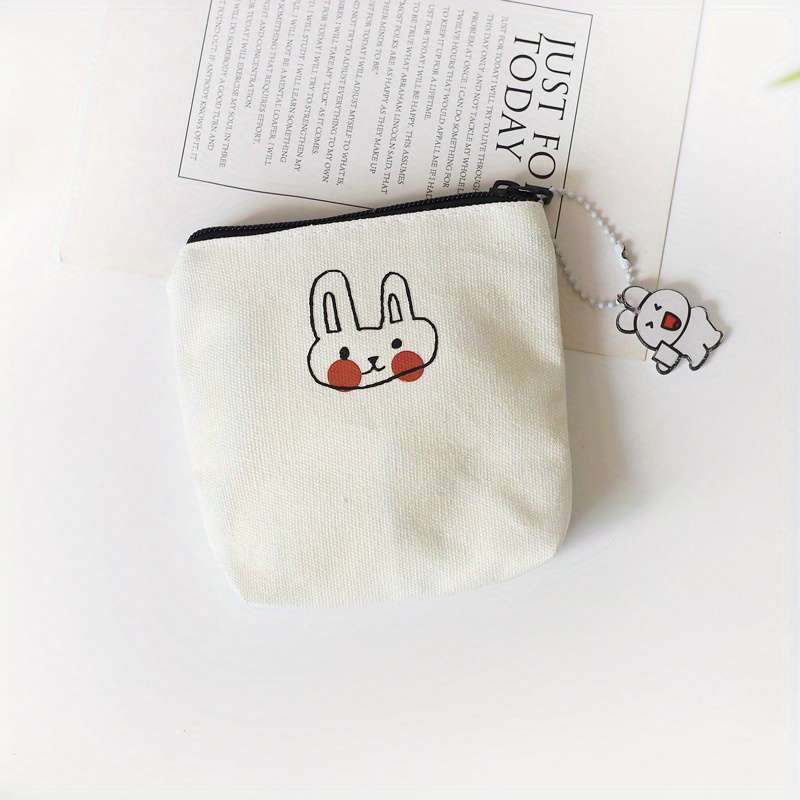 Small Canvas Cute Bunny Coin Purse Simple Fresh Hand Wash Or Professional Dry Clean
