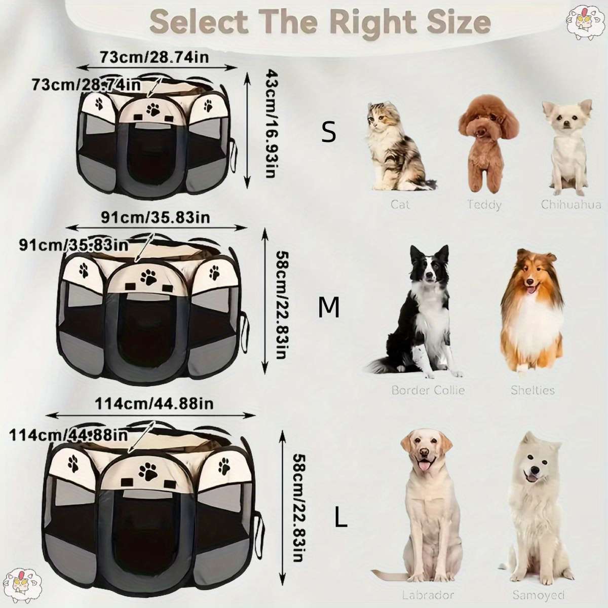 1pc Beige+coffee size Size: 91*91*58cm (Foldable)Pet Cage