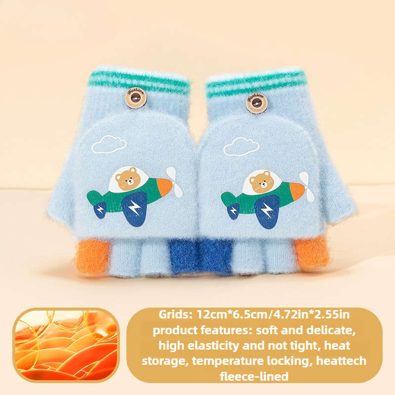 1 Pair Dark Blue Flexible Half Finger Flip Cover Warm Gloves