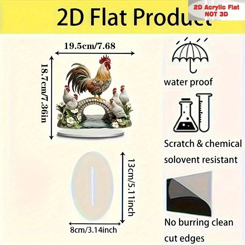 1pc 2D Flat   Bohemian Style Acrylic Rooster and Hen Decoration  Desktop Display with Fl