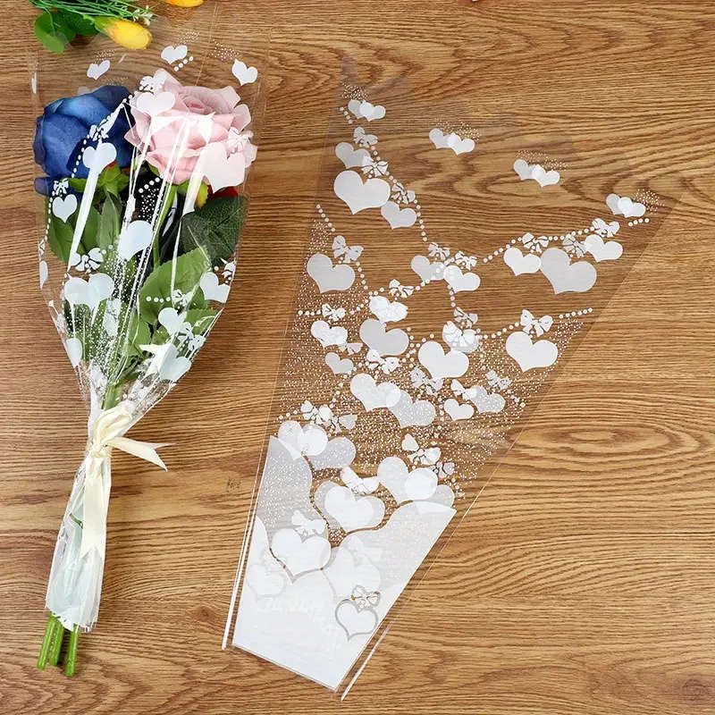 50 Heart-Shaped Bouquet Wrapping Bags