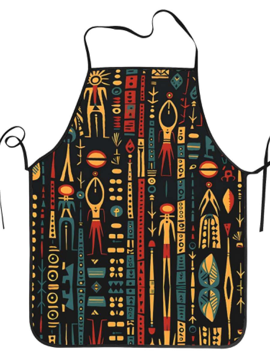 1pc Vintage African Ethnic Print Apron 100% Polyester Woven Fabric Slight Stretch Patterned Cook