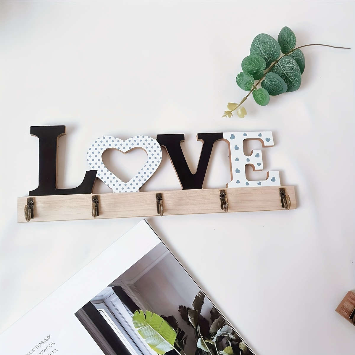 Rustic Wooden Floating Frame Hook Wall DecorAntique Key Holder with HOME Sign Easy Install Entry