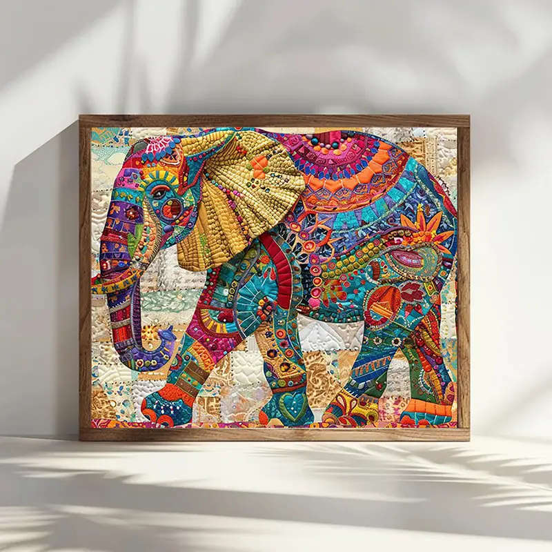 Print 2D Canvas Painting Patchwork Elephant Canvas Painting