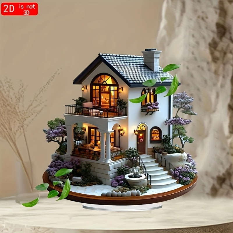 1pc 2D Flat  A  Acrylic Decoration Featuring a Charming Garden Courtyard Design in a Rustic Styl