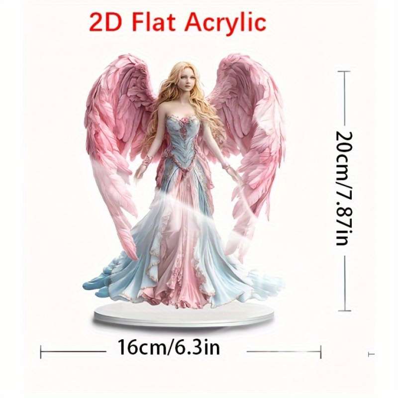 1pc 2D Flat   Bohemian Angel Figurine with Pink Wings Acrylic Desktop Decor Elegant Paste