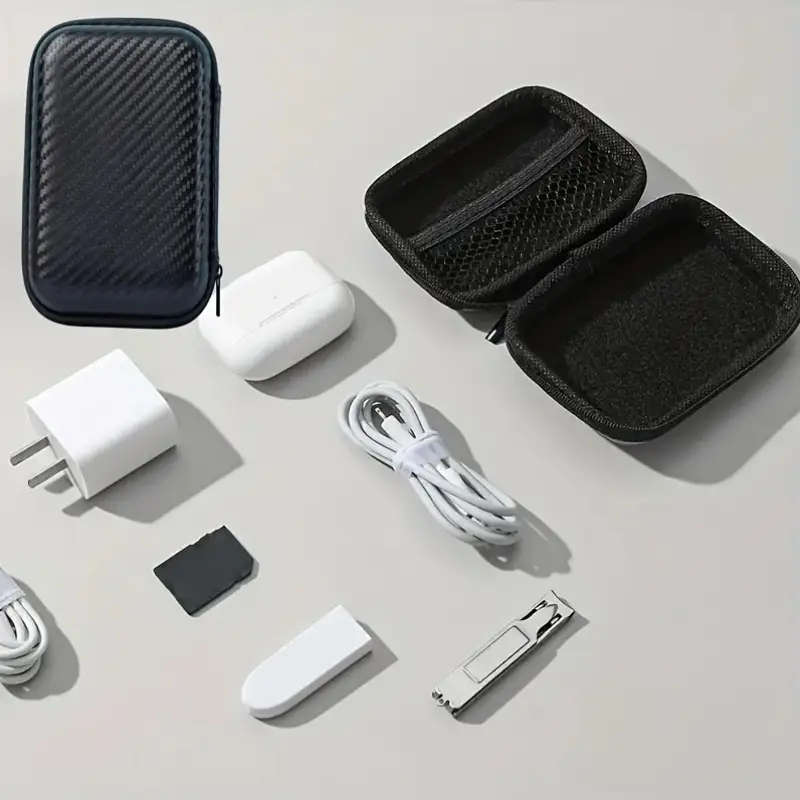 1pc Faux Leather Digital Accessories Organizer Portable Multi-Functional Zippered Pouch Compatible