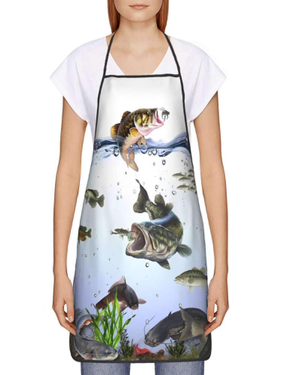 1pc Creative Bass Fish Design Kitchen Apron