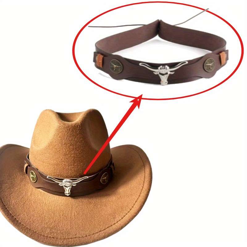 1pc Wide Brim Western Cowboy Hat with Decorative Laces Adjustable Pu Decorative Laces Unisex Retr