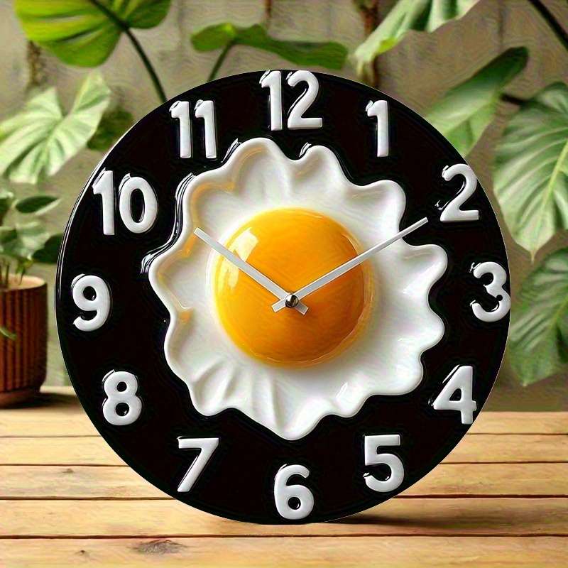 1pc 2D Flat 2D Flat Design Wooden Wall Art Breakfast Theme with Black Background Not real clock