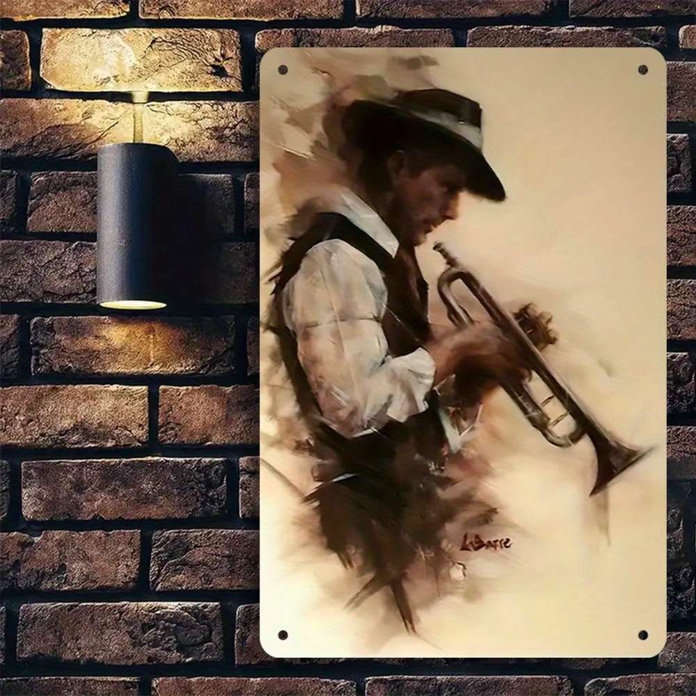 Vintage Abstract Trumpet Player Iron Wall Art Sign 20.32x30.48 cm Rustic Decorative Plaque fo