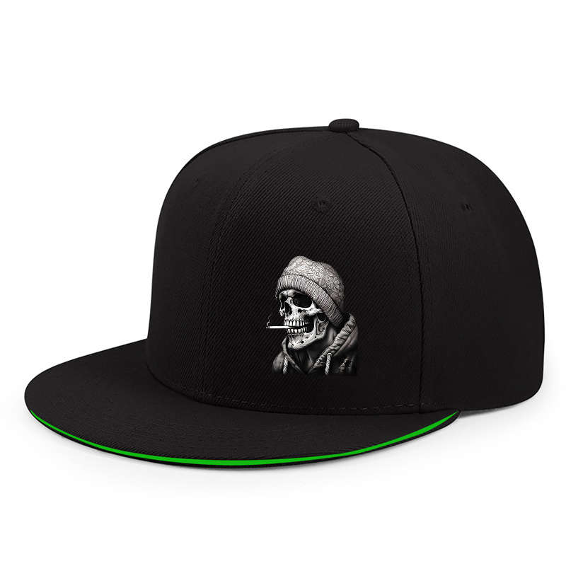 Urban Streetwear Baseball Cap Unisex Polyester Snapback Hat with Skull Graphic Sun Protecti