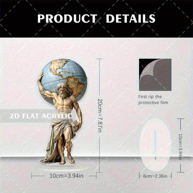 1pc 2D Flat   Acrylic Hercules Greek Mythology Statue Classical Desktop Artwork with Detai
