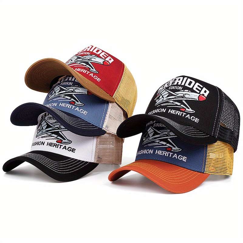 1pc Men'S Polyester Baseball Cap with Embroidered Logo Spring Autumn Sun Protection Trucker Hat