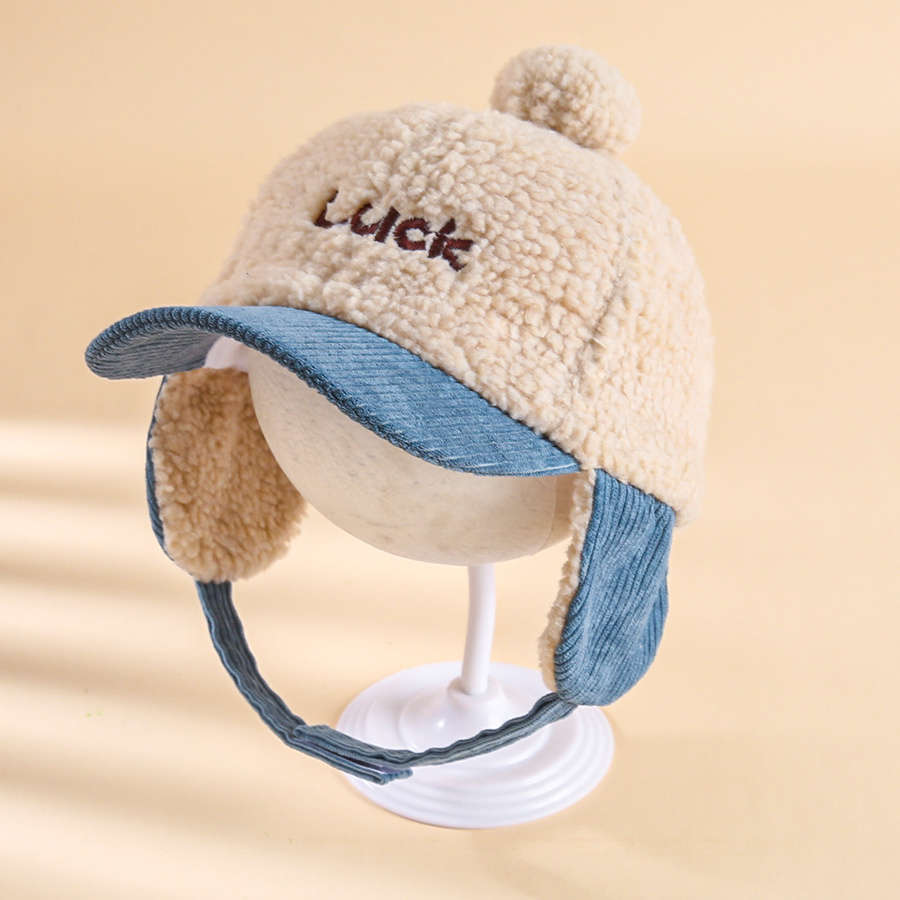 Unisex Winter Warm Fleece-Lined Baseball Cap Cartoon Themed Ear Warmer Knit Polyester Fabric