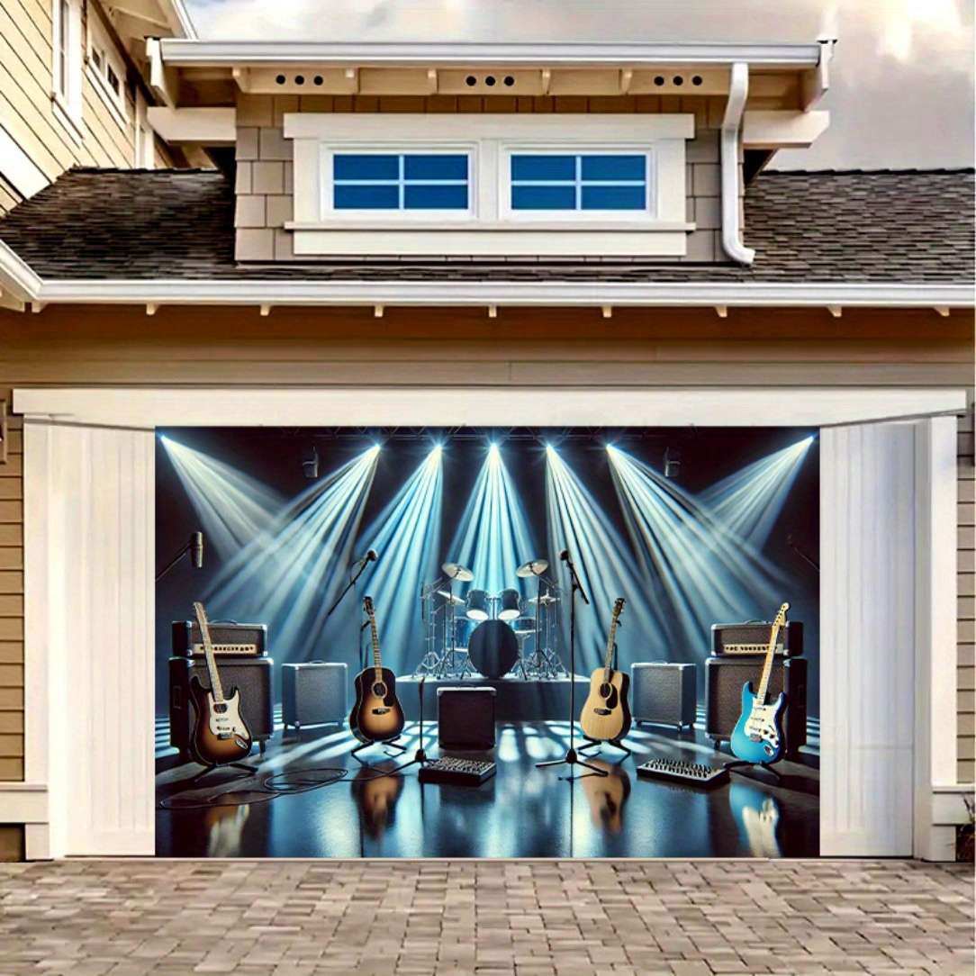 1pc  Rock Band Polyester Party Banner Music Stage Instruments Backdrop for Room Decor Studio