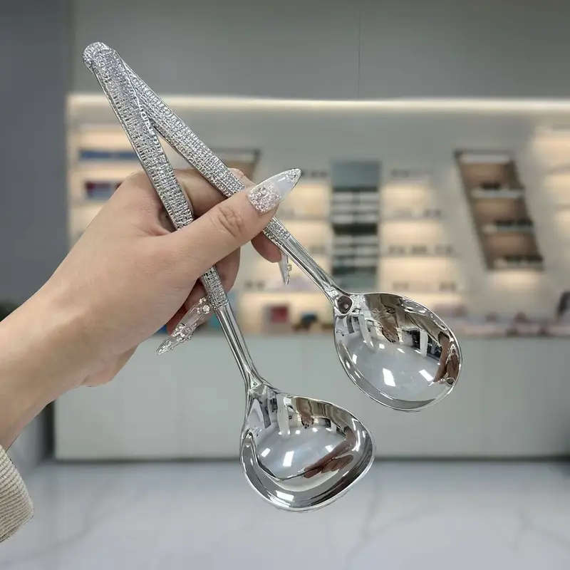 3 Piece Thickened Stainless Steel Serving Spoon Set - Hammered & Mountain Rock Pattern