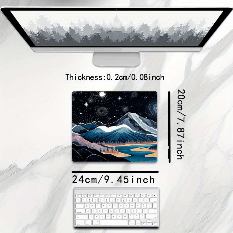 1pc Unique Small Square Mouse Pad Featuring a Moonlit Night Sky And Mountain Design Perf