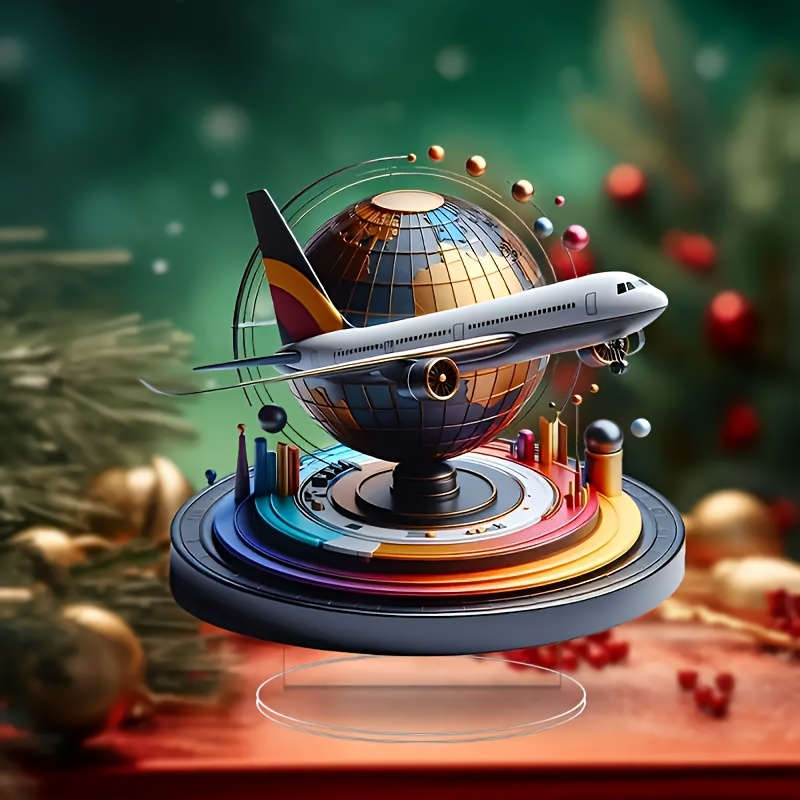 2D Flat Modern Crystal Airplane Globe Desktop Decor Contemporary Acrylic