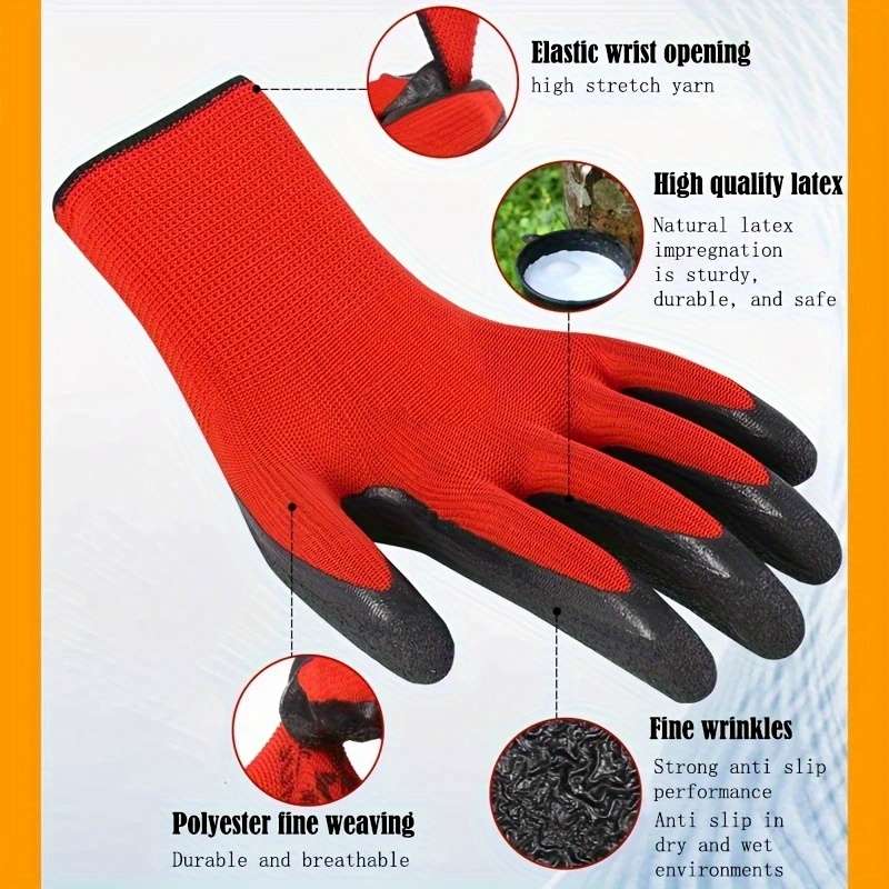 5 Pairs Red Multi Purpose Work Gloves