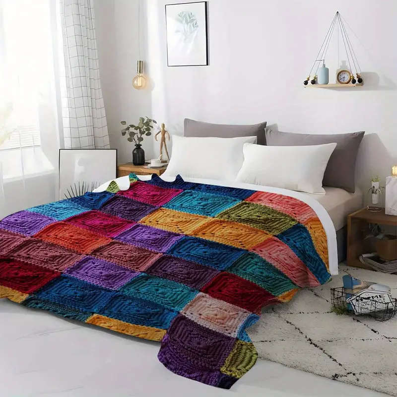 1 Brightly Colored Crochet Printed Flannel Blanket 150*200CM