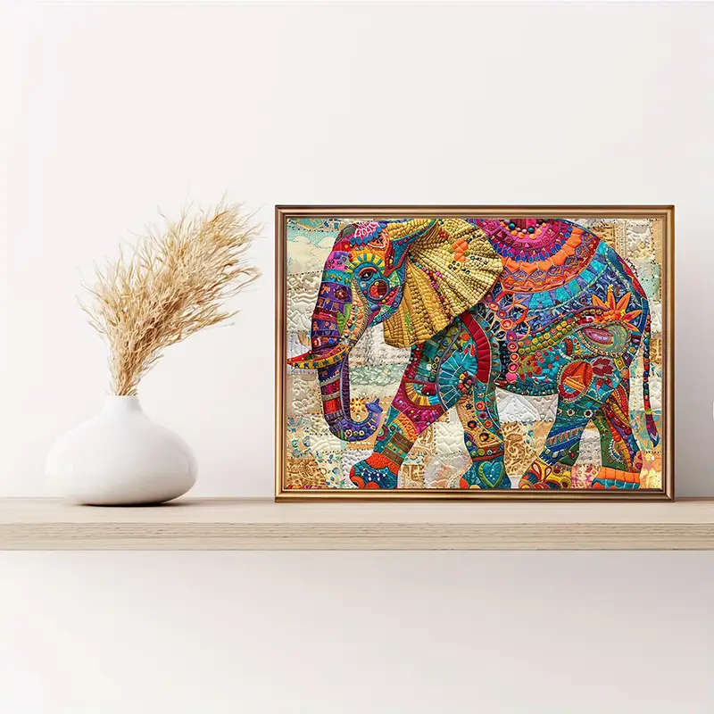 Print 2D Canvas Painting Patchwork Elephant Canvas Painting
