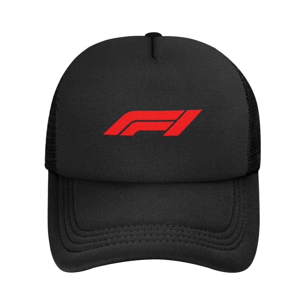 1pc F1 Racing Mesh Baseball Cap Black Snapback with Red F1 Logo Lightweight Polyester Breathabl