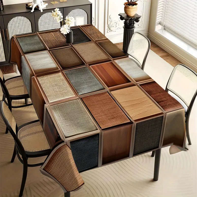 1 Piece Of High Quality Irregular Geometric Wood Grain And Pattern Tablecloth 140*140cm