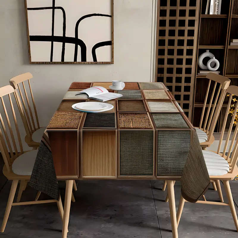 1 Piece Of High Quality Irregular Geometric Wood Grain And Pattern Tablecloth 140*140cm
