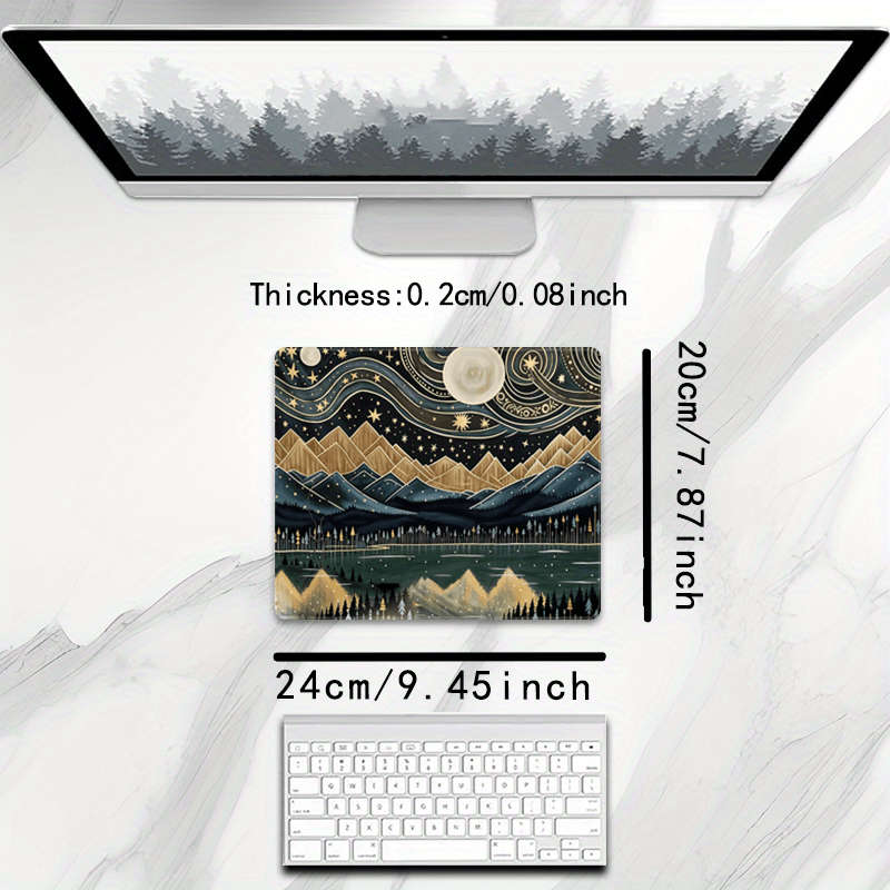 1pc Unique Small Square Mouse Pad Featuring a Moonlit Night Sky And Mountain Design Perf