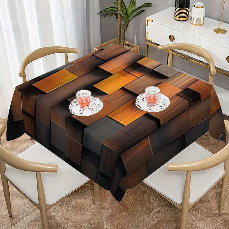 1 Piece Of Brown Square Pattern Printed Tablecloth 140*140cm