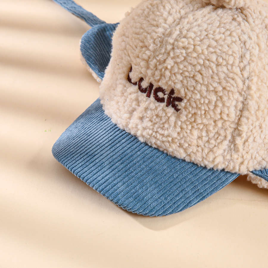 Unisex Winter Warm Fleece-Lined Baseball Cap Cartoon Themed Ear Warmer Knit Polyester Fabric