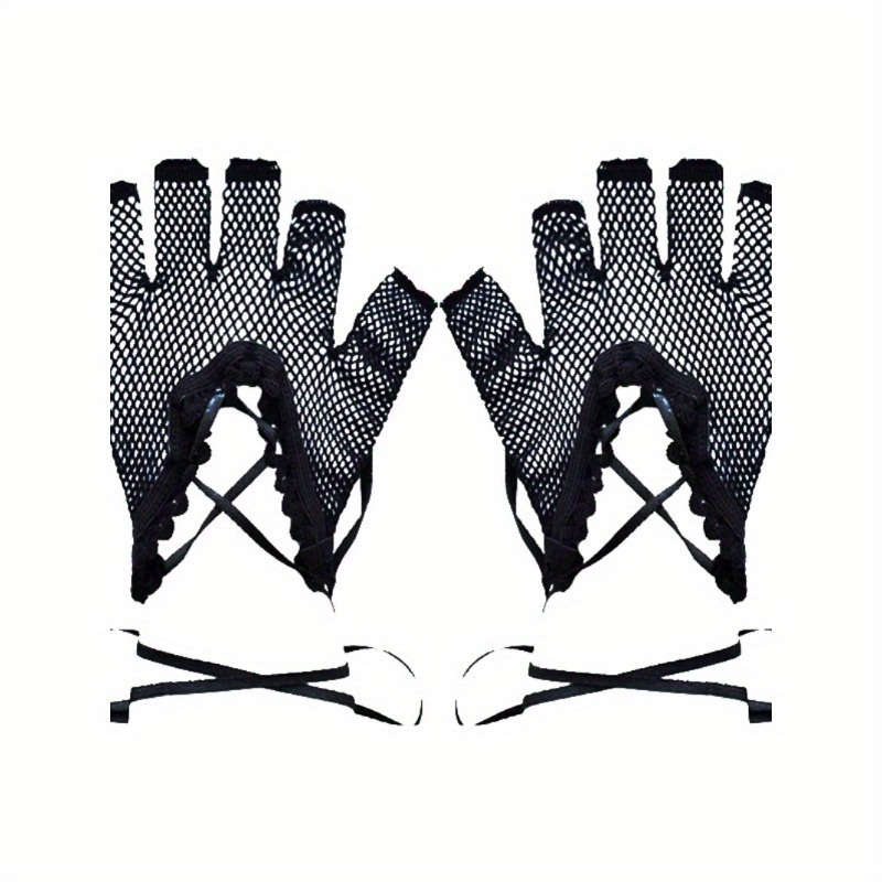 1 Pair Black Mesh Half Finger Gloves