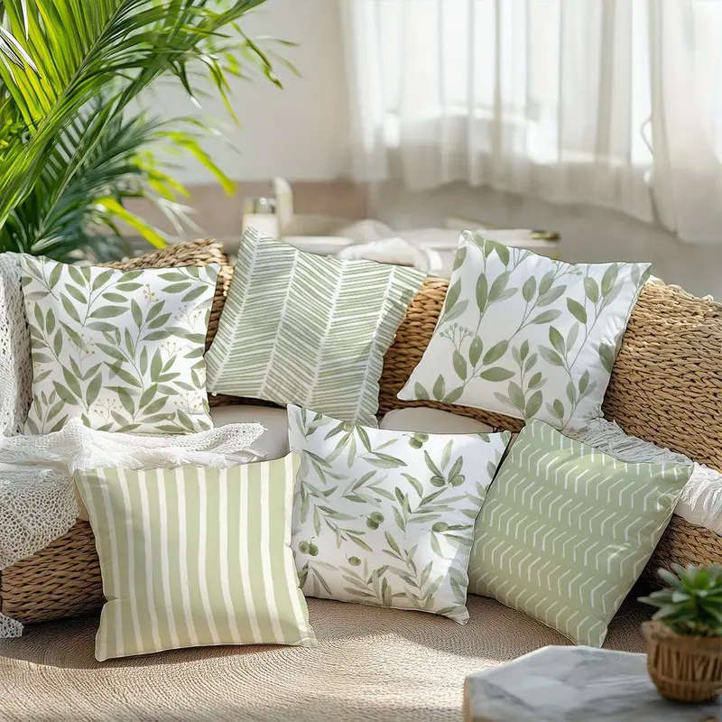 6 Pieces Botanical Print Pillow Covers - Zipper Closure & Machine Wash