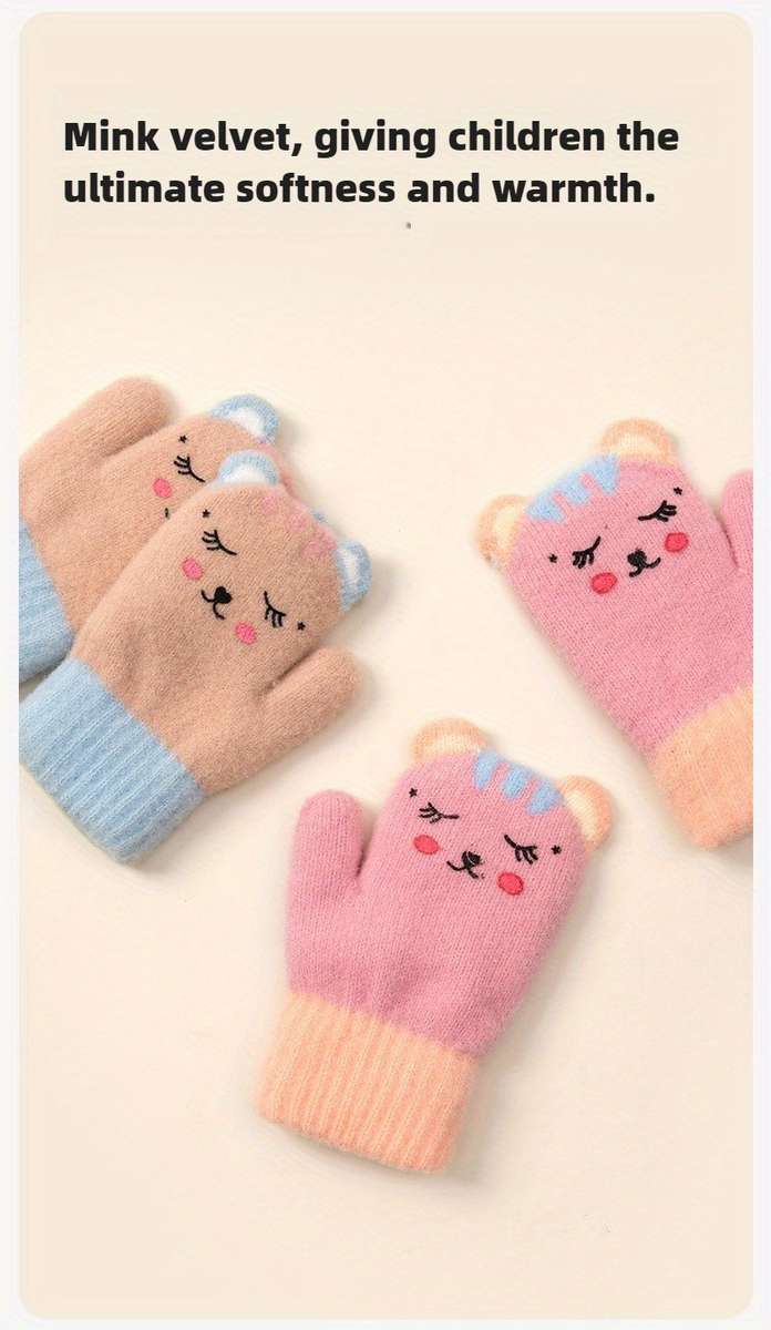 1 Pair Bean Paste Blue Warm Gloves