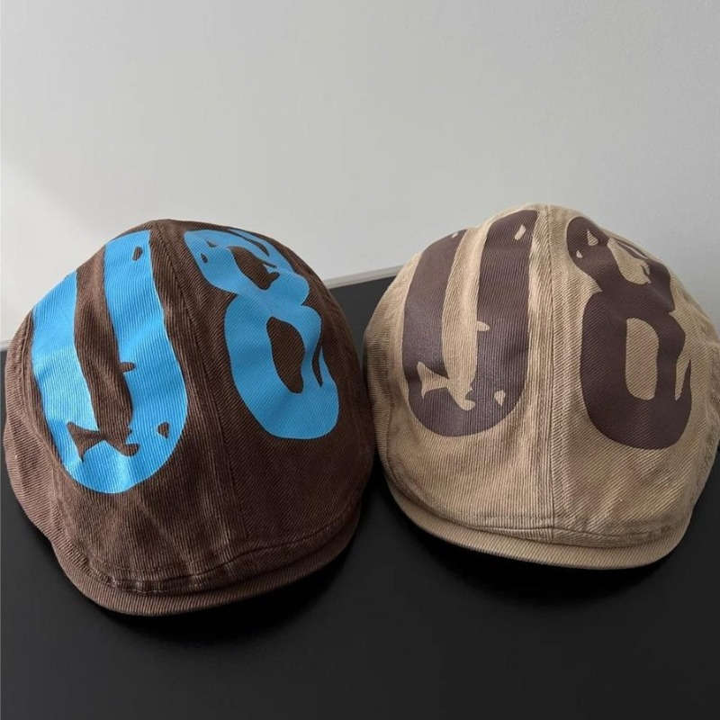 1pc Vintage American Style Beret Cap Lightweight Polyester Newsboy Hat with Stripe Craftsmanship