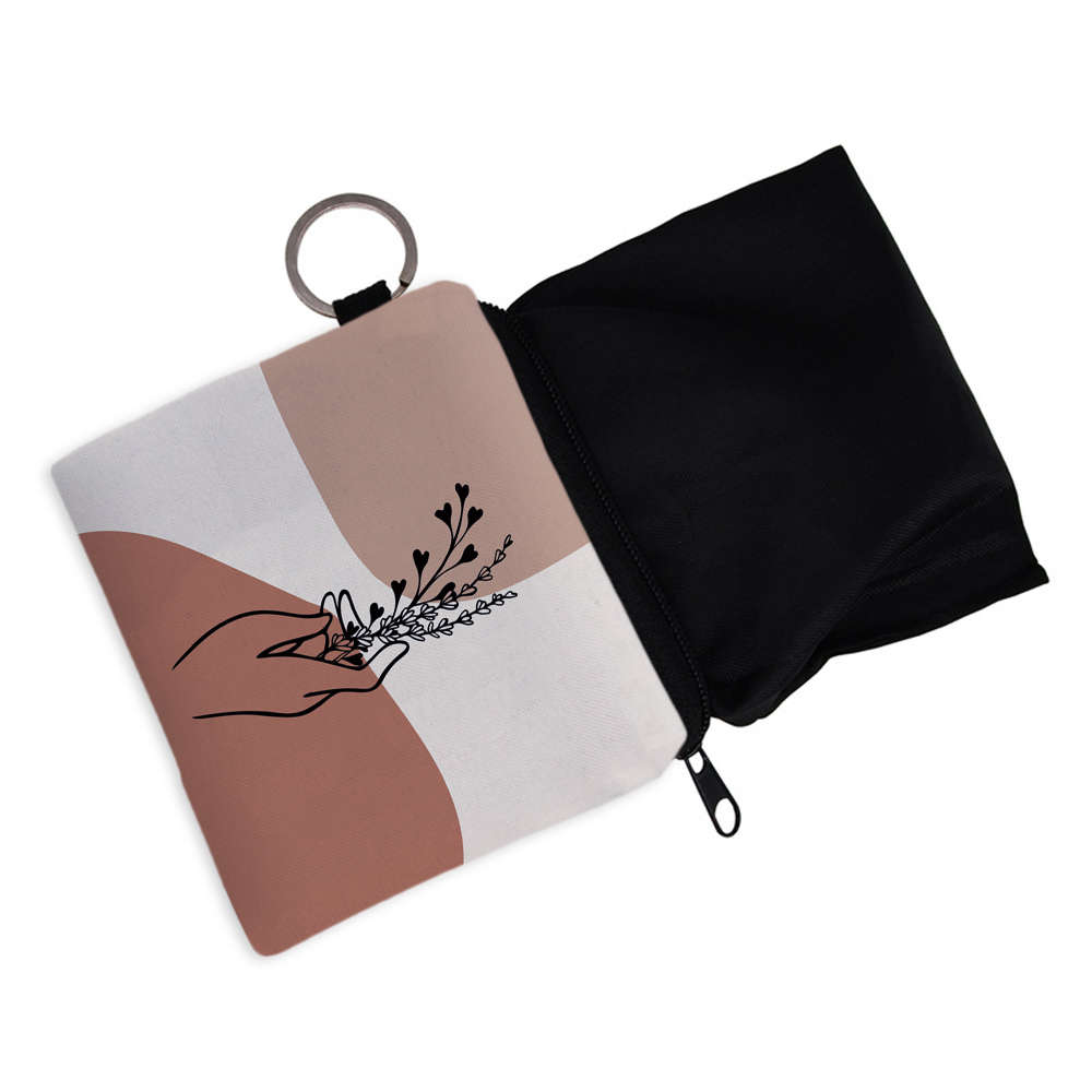 1pc Geometric Print Zipper Coin Purse Lightweight Compact Wallet with Keychain Machine-Washable