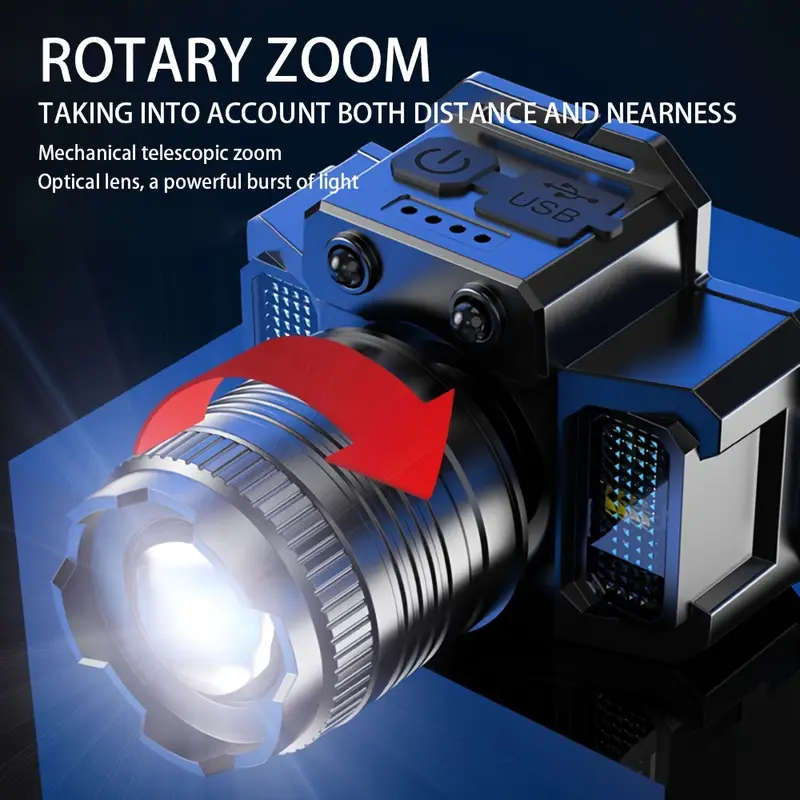 1pc LED Induction Headlamp Waterproof HXP50 COB Rechargeable Head-mounted Flashlight Explore Sensor