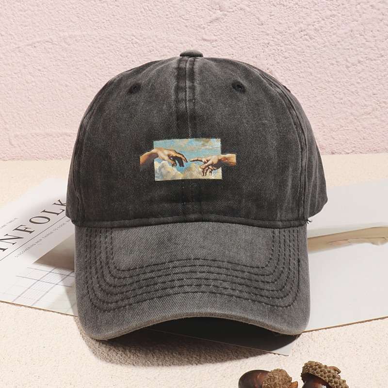 1pc Unisex Vintage Oil Painting Print Baseball Cap Polyester Breathable Casual Embroidered Hat Ha
