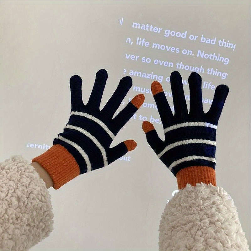1 Pair Navy Blue Warm Gloves