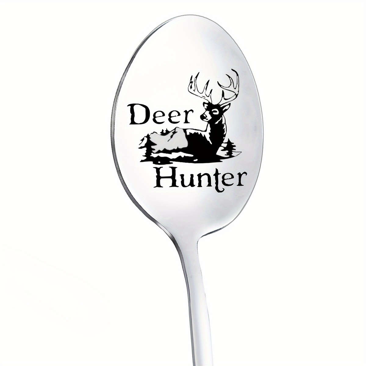 Stainless Steel Spoon Deer Hunter Engraved Spoon Funny Spoon Coffee Spoon Ice Cream S