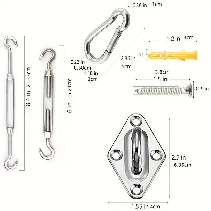 Complete Shade Sail Hardware Kit For Triangular And Rectangular Installations